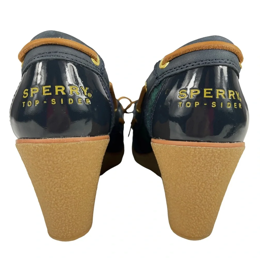 Sperry Top-Sider | Goldfish Navy & Green Plaid Wedge Heels Boat Shoes Women’s 6M